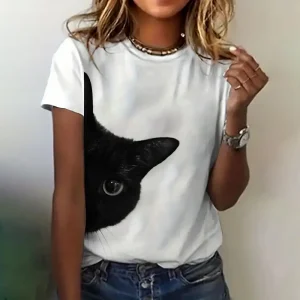 T-shirt Women's Clothing Cat 3D Printed Summer Crew-neck Breathable Short Sleeve Fashion Casual Top Loose Women's T-shirt