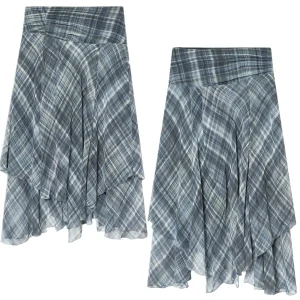 Jenny&Dave Minimalist And Elegant Retro Plaid Chiffon Skirt Asymmetrical High Waisted Midi Skirt Woman Clothing Faldas Skirts
