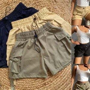 Cargo Pants Woman 2025 Summer Pocket Design Drawstring Cargo Shorts Casual Strechy Waist Shorts Womens Clothing Casual Shorts