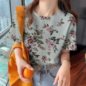 2024 Women's Short Sleeve T-shirt Round Neck Clothing Summer Casual Top Fashion Print Half Sleeve Loose Elegant Women's T-shirt